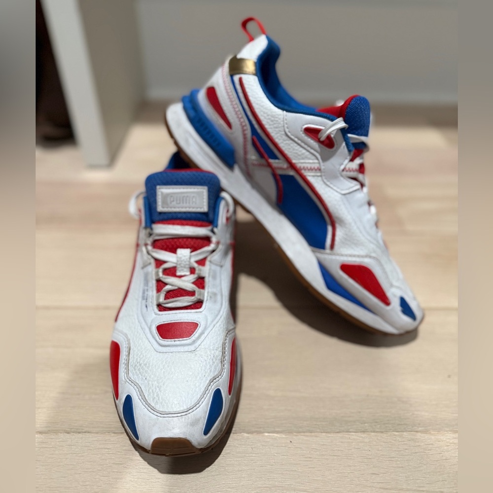Puma White Sneakers with Blue and Red Highlights